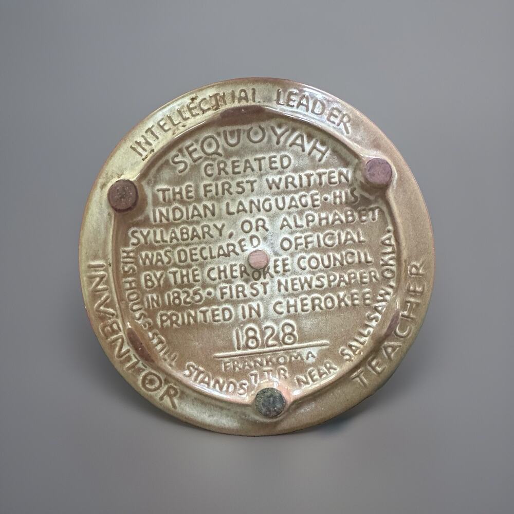 Sequoyah Cherokee Alphabet Ceramic Trivet Native American Brown Round - Picture 4 of 4